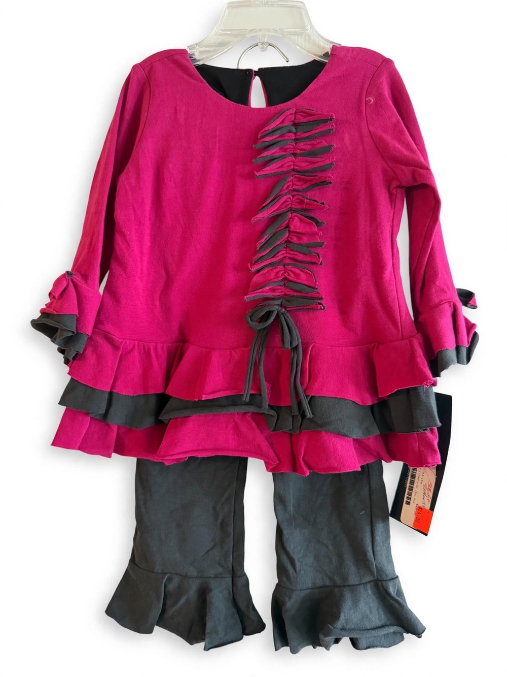 Girls Ruffle Tunic Legging Set 18M Fuchsia Charcoal 2 Piece NWT - Long Sleeve